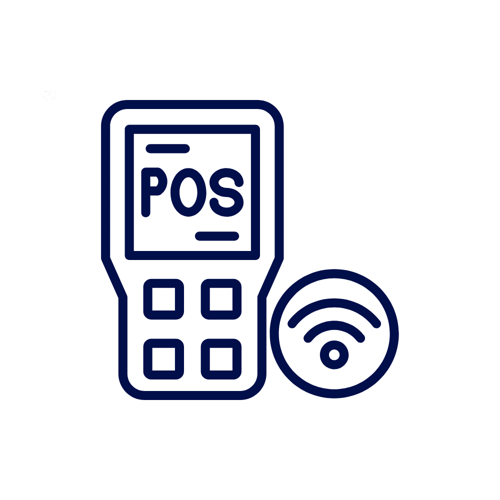 Illustration of a digital point of sale system with contactless payment symbol representing modern retail technology